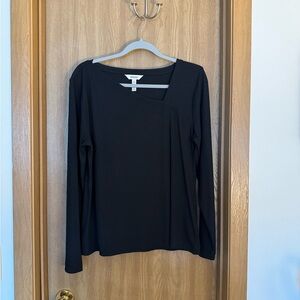SPANX Black Long Sleeve Asymmetrical Neckline Top